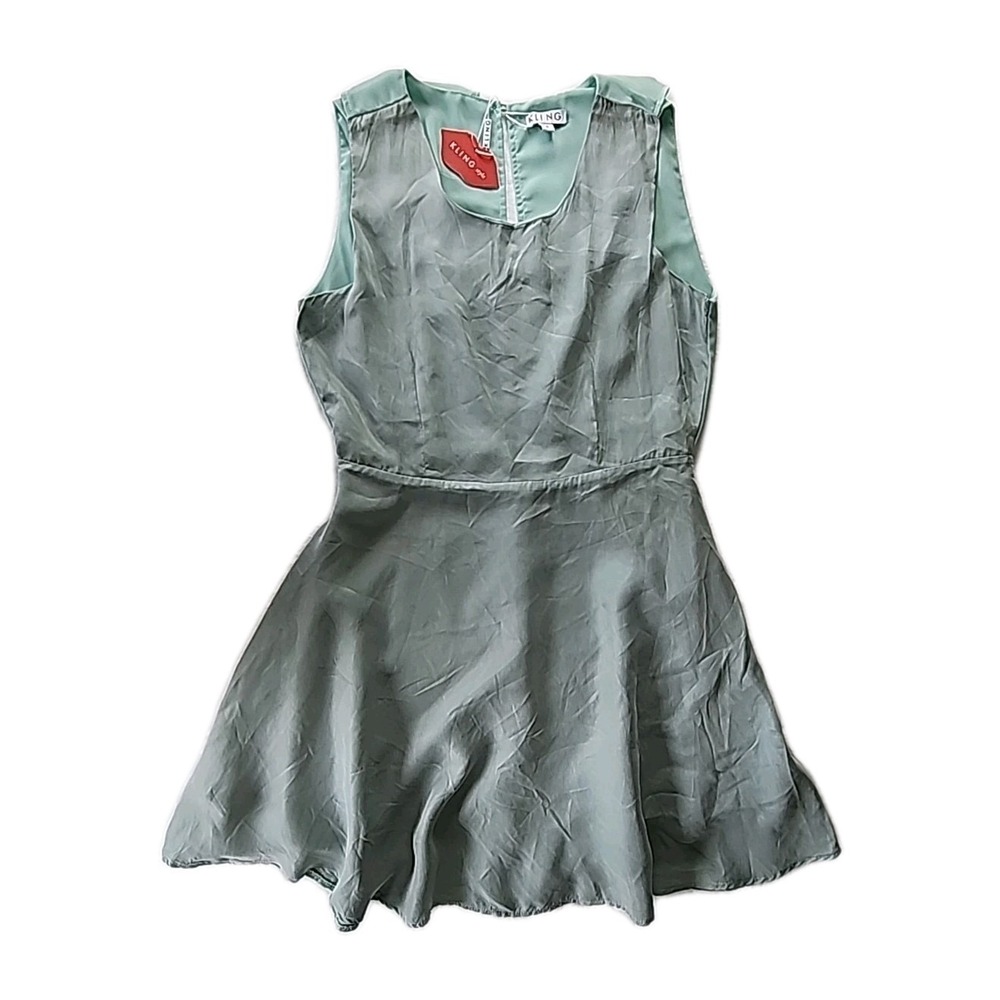 NWT Kling Women's 4 Sleeveless Split Back Tank Mini Fit & Flare Sage Green Dress